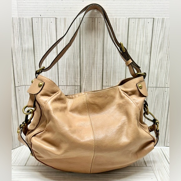 Toscani Italian Leather Handbag Purse Double Handle Pink Tan 14.5" x 17" - Picture 3 of 11